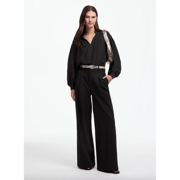 Madewell The Petite Harlow Superwide Leg Trouser Brushed Twill Black US 0 NWT - Picture 1 of 13